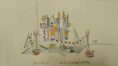 Christian Greifendorf, „Vorsicht U….!“ , 2023, Bleisift und Buntstift auf Papier