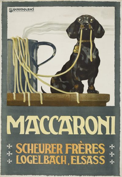 Siegmund von Suchodolski, "Maccaroni / Scheurer Fréres Logelbach, Elsass", around 1910, colour lithograph, Münchner Stadtmuseum, Sammlung Reklamekunst, CC BY-SA 4.0