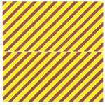 Gemälde: Gleichförmige Farbstreifen in gelb und braun laufen parallel zueinander in diagonaler Richtung in einem Quadrat..