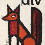 Schwarz-weiße Linienzeichnung eines stilisierten Fuchses mit roten Flächen und dem Schriftzug 'dtv' oben rechts